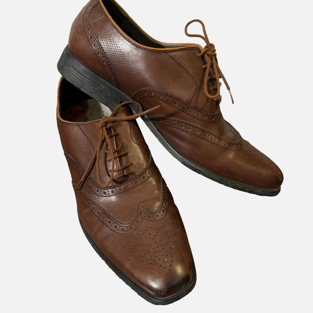 Hush Puppies Men's Shepsky Wt Oxford Brown Leather Dress Shoes Lace Up Filigree
